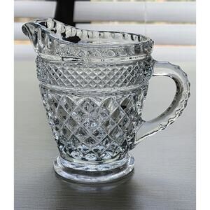 Creamer-Vintage-Anchor Hocking-Cut Glass-Classic-Syrup Pourer-Small-4 in Tall